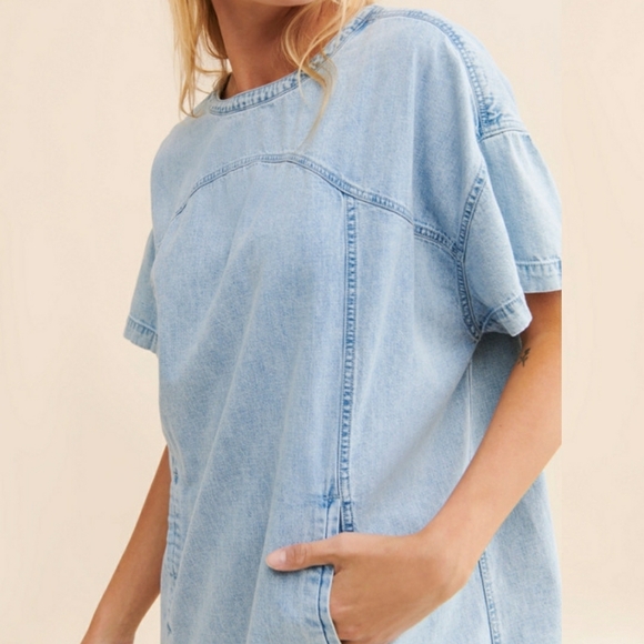 Free People Denim Mini Dress Sz L - Picture 2 of 9